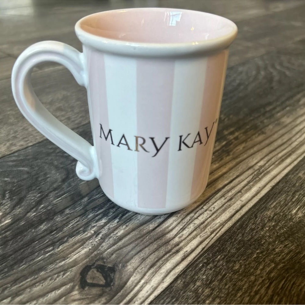 Mary Kay Pink And White Striped Ceramic Coffee Mug Vintage - Picture 3 of 6